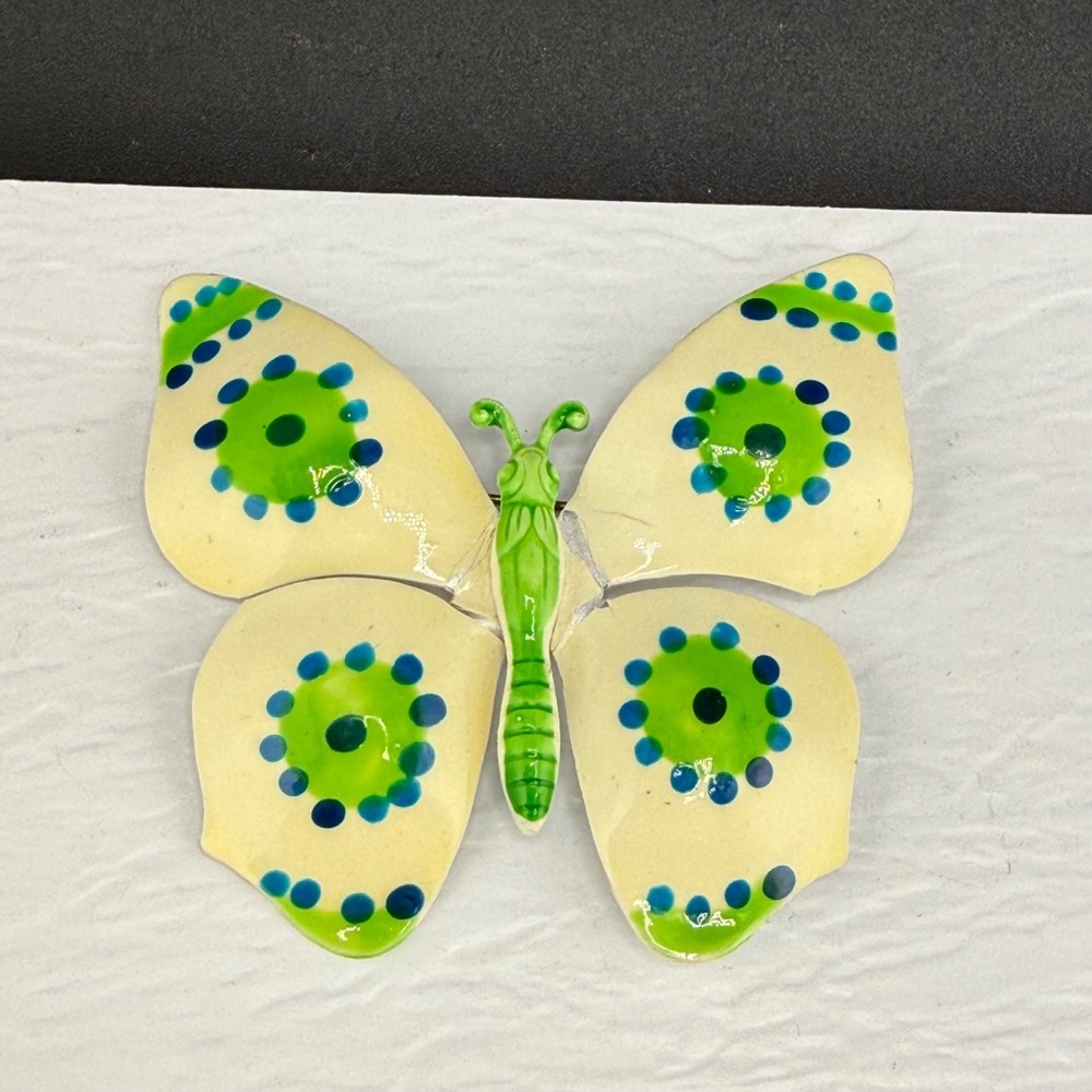 Vintage West Germany Brooch Green Blue Enamel Butterfly Animal Insect Large